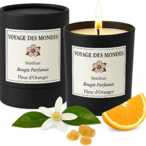 Bougie parfumée pour une ambiance chaleureuse, idéale pour la détente et la décoration