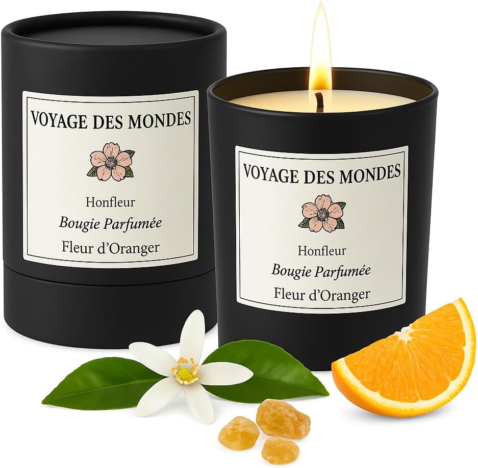 Bougie parfumée pour une ambiance chaleureuse, idéale pour la détente et la décoration