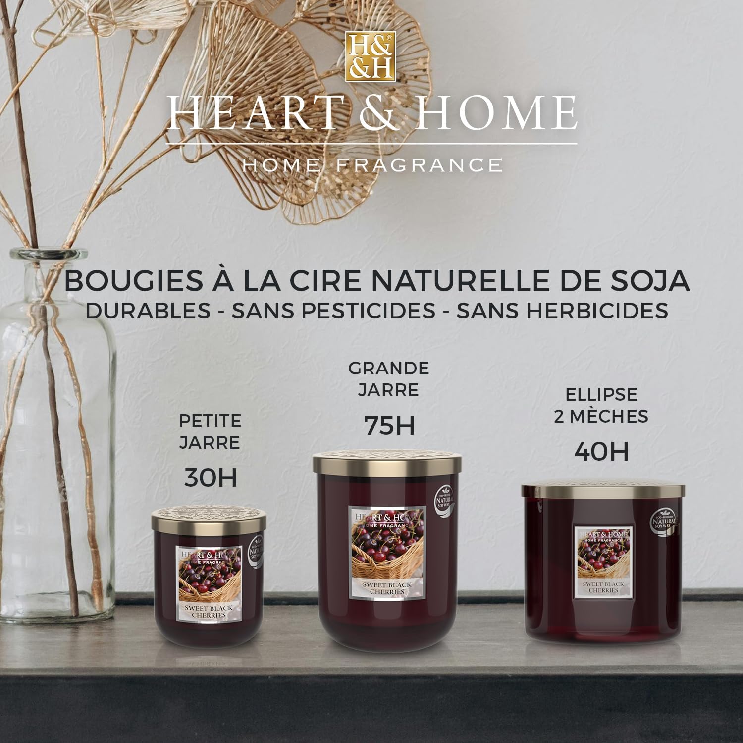 Bougie parfumée pour une décoration élégante, créant une ambiance chaleureuse – Image 3